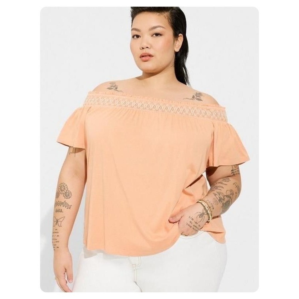 NWT Torrid Cotton Modal Jersey‎ Off Shoulder Smocked Yoke Top 3X